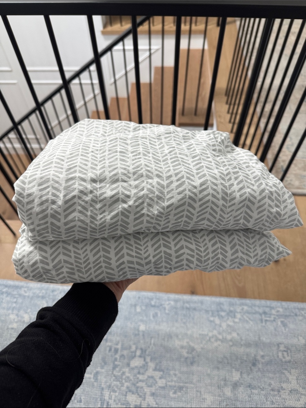 Pottery Barn Set of 2 Organic Gray Chevron Crib Fitted Sheet
